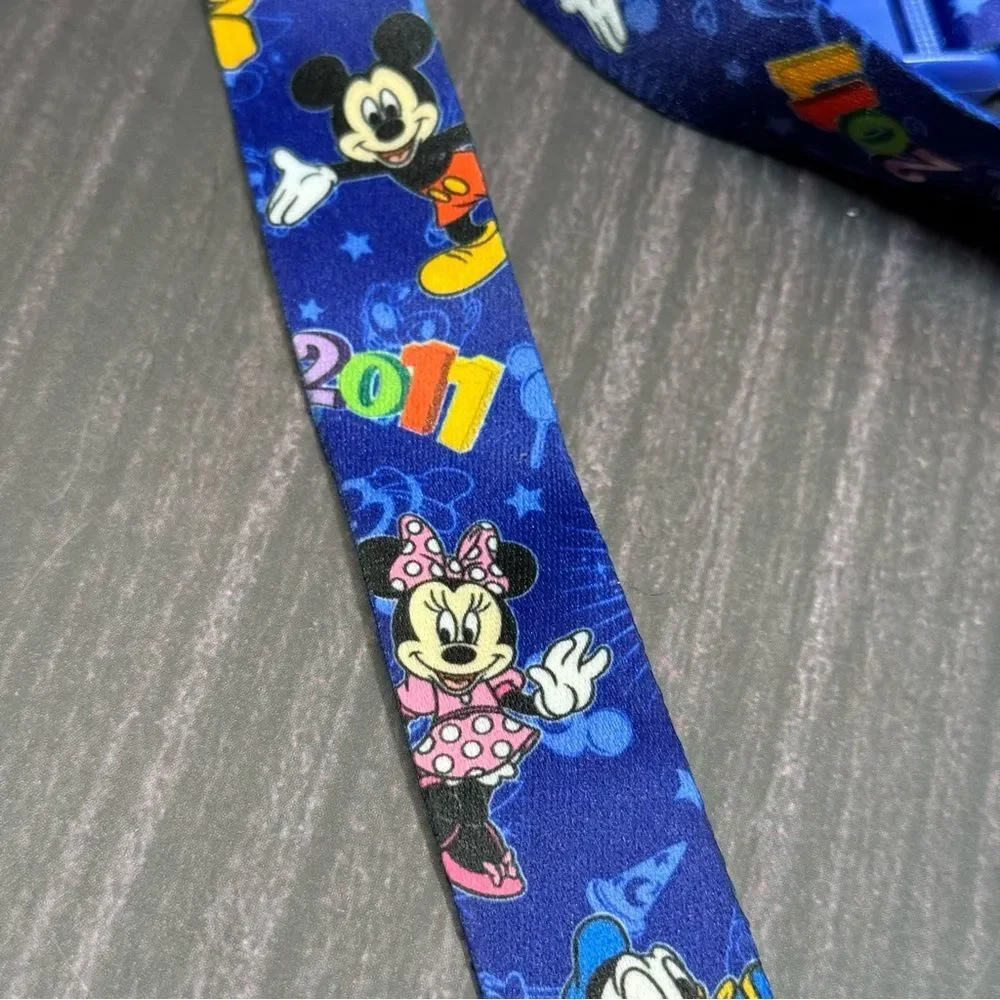 2011 Disney Blue Pin Trading Lanyard with Characters & Detachable Ring